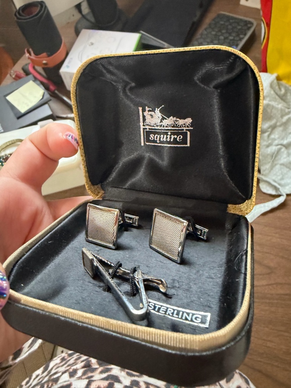 Squire Sterling Silver Square Cufflinks & Tie Clip Set - Silver